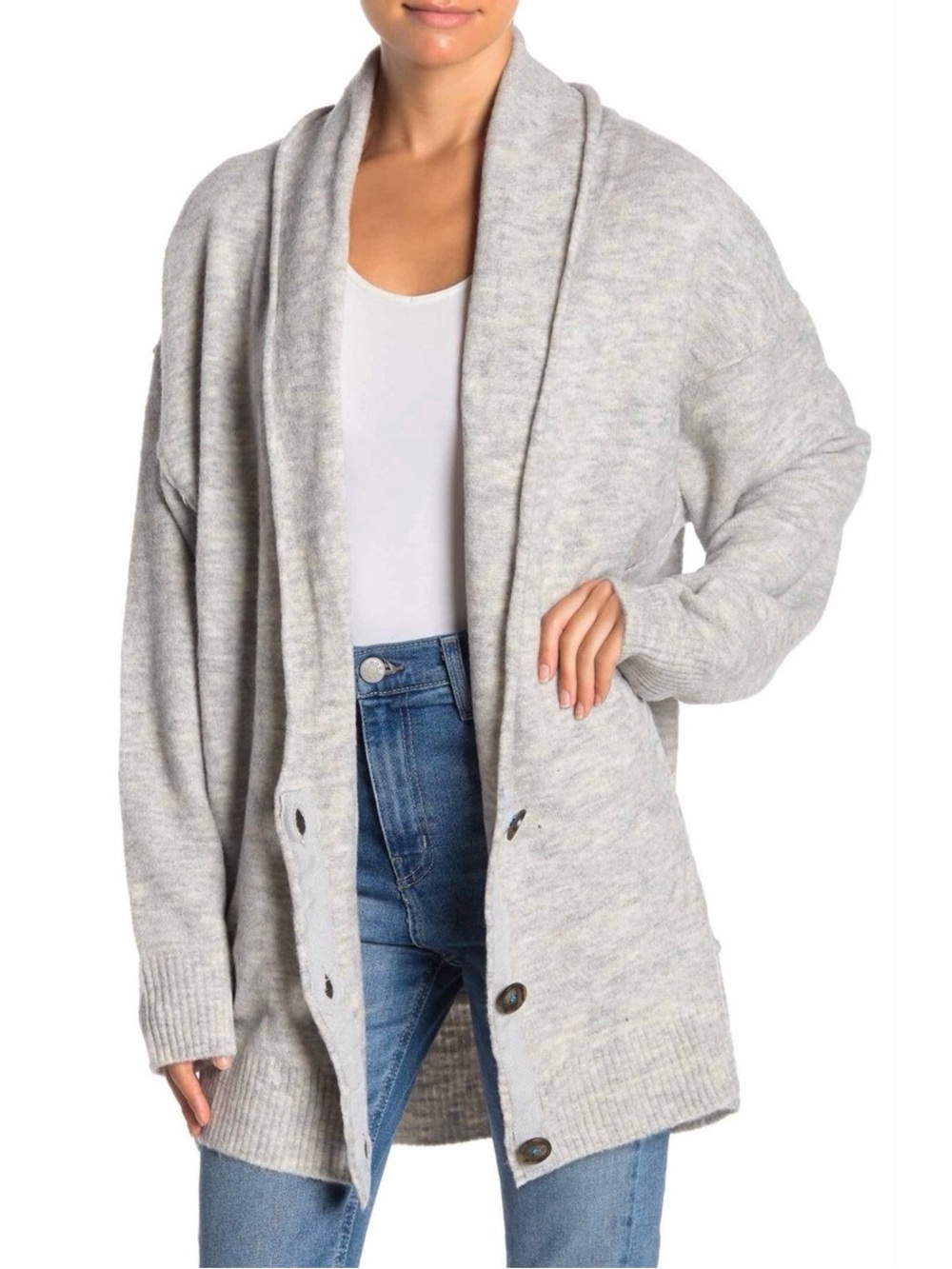 Free People Oversized Cardigan Sweater Light Gray Sz Small